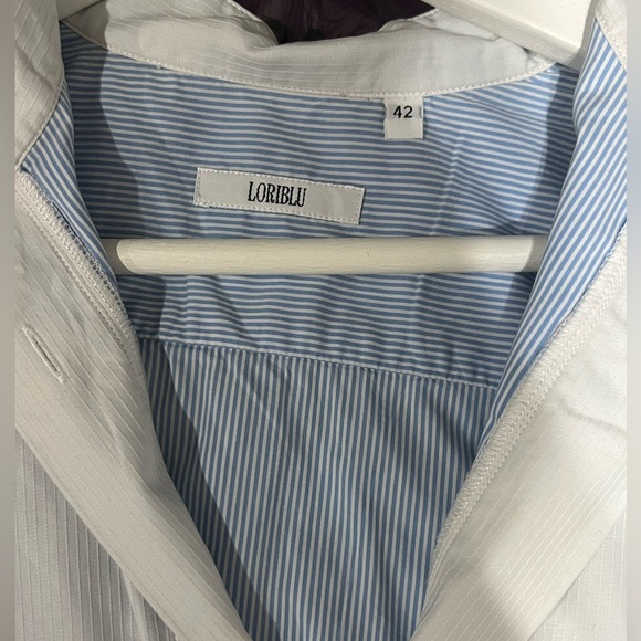 LORIBLU MADE IN ITALY SHIRT DRESS WITH WHITE AND BLUE STRIPES| size L - Picture 3 of 6